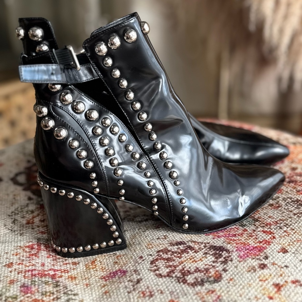 Studded Black Ankle Boots patent Jeffrey Campbell stylish booties - Picture 9 of 9